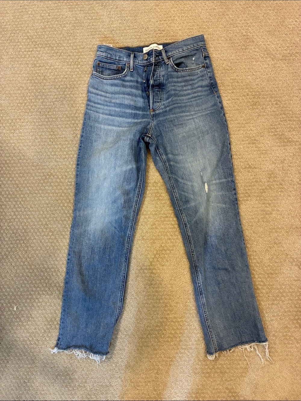 Denim Forum Arlo 28L Straight-Leg Jeans in Mid Blue with Raw Hem